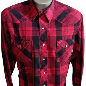 Vintage Western Shirt Mens 15.5-33 Medium 1980s Buffalo Red Plaid Wrangler Indy